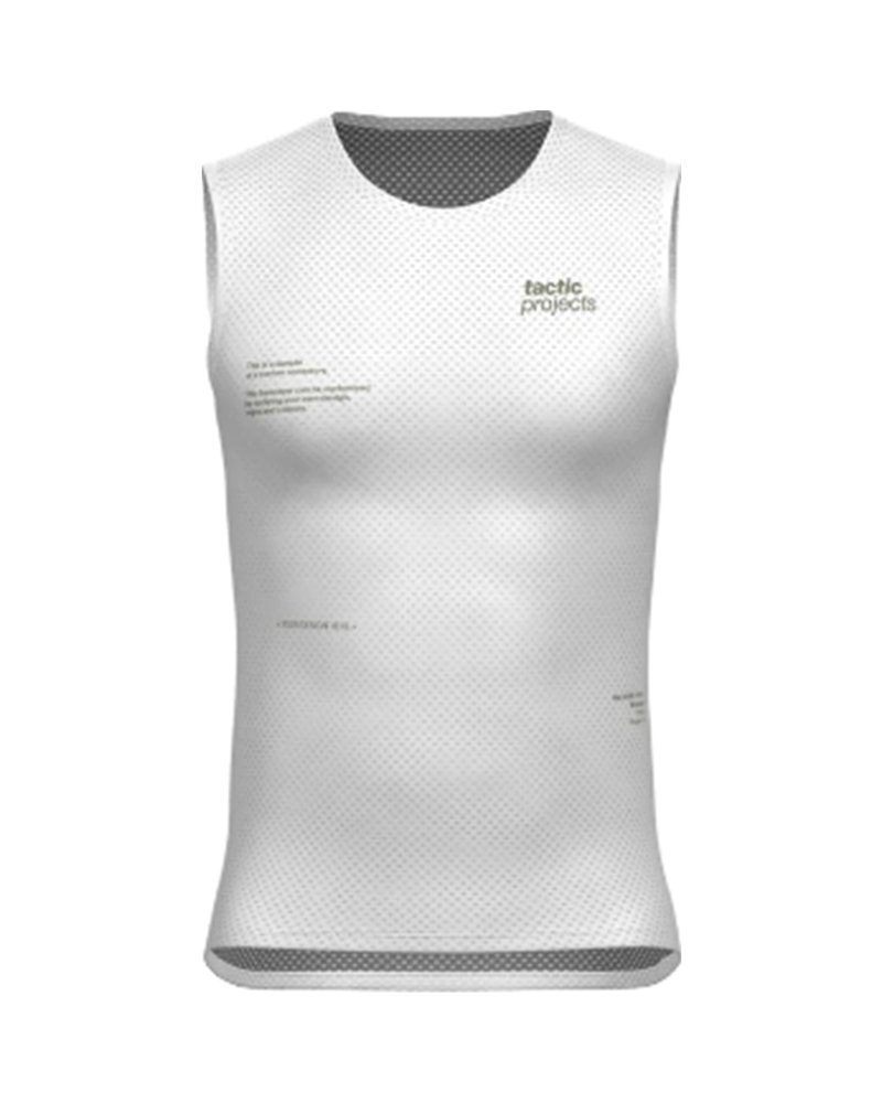 Mouwloos wit ondershirt met bedrukking op de voorkant